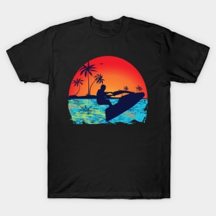 Jet Ski Sunset Palm Design T-Shirt